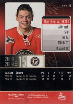 2008-09 Extreme Quebec Remparts (QMJHL) #21 Marc-Olivier Vallerand Back