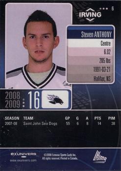 2008-09 Extreme Saint John Sea Dogs (QMJHL) #6 Steven Anthony Back