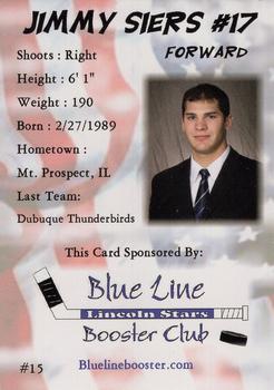 2008-09 Blueline Booster Club Lincoln Stars (USHL) #15 Jimmy Siers Back