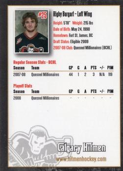 2008-09 Calgary Hitmen (WHL) #NNO Rigby Burgart Back