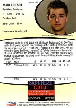 2008-09 Choice Chilliwack Bruins (WHL) #6 Mark Friesen Back