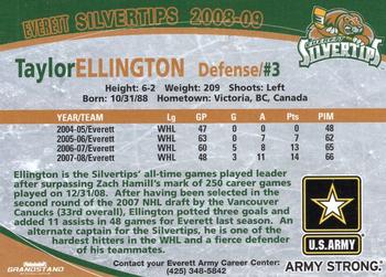 2008-09 Grandstand Everett Silvertips (WHL) #NNO Taylor Ellington Back