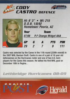 2008-09 Lethbridge Herald Lethbridge Hurricanes (WHL) #NNO Cody Castro Back