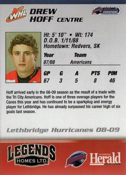 2008-09 Lethbridge Herald Lethbridge Hurricanes (WHL) #NNO Drew Hoff Back
