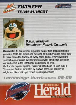2008-09 Lethbridge Herald Lethbridge Hurricanes (WHL) #NNO Twister Back
