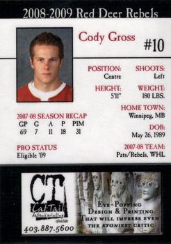 2008-09 Cat Tail Design and Printing Red Deer Rebels (WHL) #7 Cody Gross Back