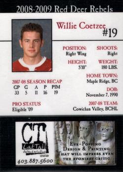 2008-09 Cat Tail Design and Printing Red Deer Rebels (WHL) #12 Willie Coetzee Back