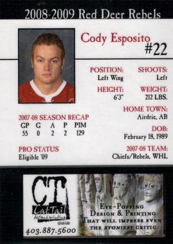 2008-09 Cat Tail Design and Printing Red Deer Rebels (WHL) #15 Cody Esposito Back