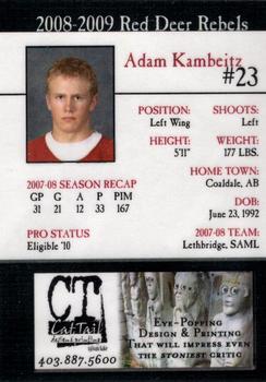 2008-09 Cat Tail Design and Printing Red Deer Rebels (WHL) #16 Adam Kambeitz Back