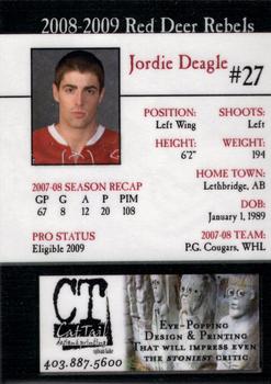 2008-09 Cat Tail Design and Printing Red Deer Rebels (WHL) #20 Jordie Deagle Back
