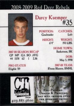 2008-09 Cat Tail Design and Printing Red Deer Rebels (WHL) #22 Darcy Kuemper Back