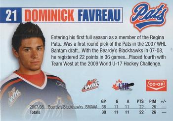 2008-09 Co-op Regina Pats (WHL) #NNO Dominick Favreau Back