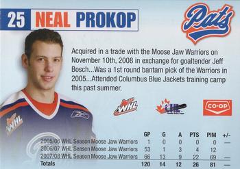 2008-09 Co-op Regina Pats (WHL) #NNO Neal Prokop Back