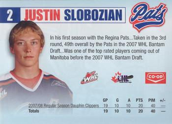2008-09 Co-op Regina Pats (WHL) #NNO Justin Slobozian Back