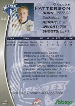 2008-09 Saskatoon Blades (WHL) #NNO Gaelan Patterson Back