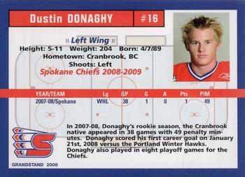 2008-09 Grandstand Spokane Chiefs (WHL) #NNO Dustin Donaghy Back