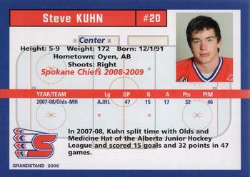 2008-09 Grandstand Spokane Chiefs (WHL) #NNO Steven Kuhn Back