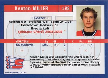 2008-09 Grandstand Spokane Chiefs (WHL) #NNO Kenton Miller Back