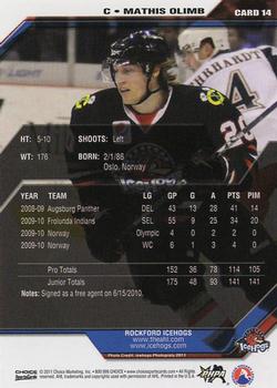2010-11 Choice Rockford IceHogs (AHL) #14 Mathis Olimb Back