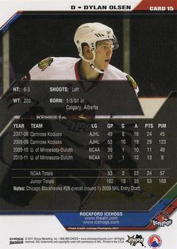 2010-11 Choice Rockford IceHogs (AHL) #15 Dylan Olsen Back