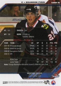 2010-11 Choice Rockford IceHogs (AHL) #16 Brandon Pirri Back