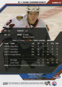 2010-11 Choice Rockford IceHogs (AHL) #22 Ivan Vishnevskiy Back