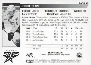 2010-11 Choice Texas Stars (AHL) #5 Jordie Benn Back