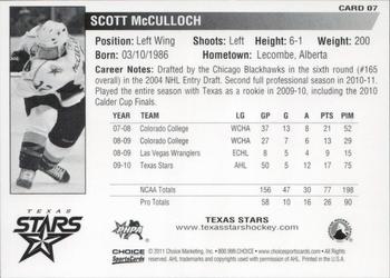 2010-11 Choice Texas Stars (AHL) #7 Scott McCulloch Back