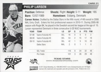 2010-11 Choice Texas Stars (AHL) #21 Philip Larsen Back