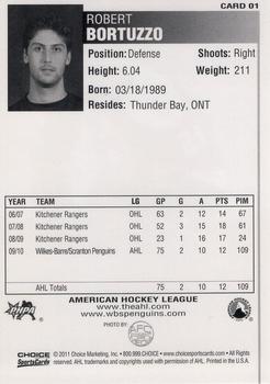 2010-11 Choice Wilkes-Barre/Scranton Penguins (AHL) #1 Robert Bortuzzo Back