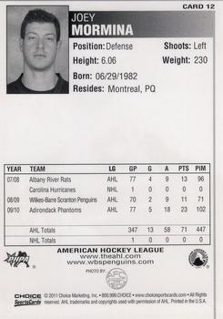 2010-11 Choice Wilkes-Barre/Scranton Penguins (AHL) #12 Joey Mormina Back
