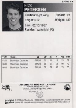 2010-11 Choice Wilkes-Barre/Scranton Penguins (AHL) #13 Nick Petersen Back