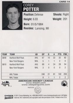 2010-11 Choice Wilkes-Barre/Scranton Penguins (AHL) #14 Corey Potter Back