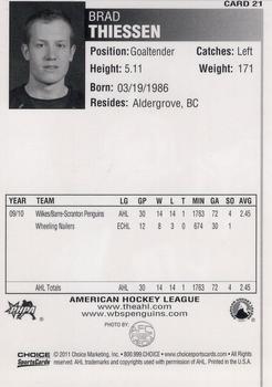 2010-11 Choice Wilkes-Barre/Scranton Penguins (AHL) #21 Brad Thiessen Back