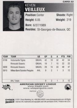 2010-11 Choice Wilkes-Barre/Scranton Penguins (AHL) #22 Keven Veilleux Back