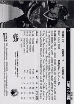 2010-11 Choice Worcester Sharks (AHL) #1 Cory Quirk Back