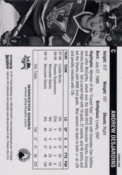 2010-11 Choice Worcester Sharks (AHL) #8 Andrew Desjardins Back