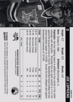 2010-11 Choice Worcester Sharks (AHL) #14 Joe Loprieno Back