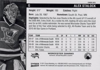 2010-11 Choice Worcester Sharks (AHL) #23 Alex Stalock Back