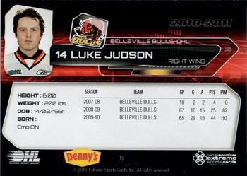2010-11 Extreme Belleville Bulls (OHL) #10 Luke Judson Back