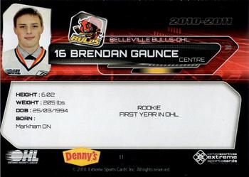 2010-11 Extreme Belleville Bulls (OHL) #11 Brendan Gaunce Back
