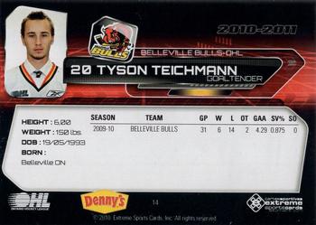 2010-11 Extreme Belleville Bulls (OHL) #14 Tyson Teichmann Back