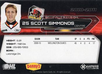 2010-11 Extreme Belleville Bulls (OHL) #17 Scott Simmonds Back