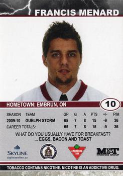 2010-11 M&T Printing Guelph Storm (OHL) #A-06 Francis Menard Back