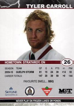 2010-11 M&T Printing Guelph Storm (OHL) #A-13 Tyler Carroll Back
