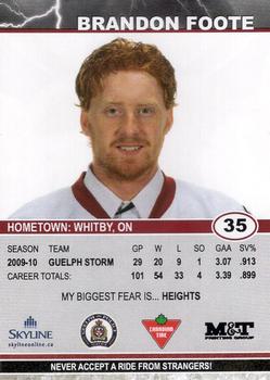 2010-11 M&T Printing Guelph Storm (OHL) #B-02 Brandon Foote Back