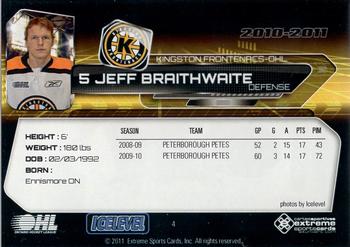 2010-11 Extreme Kingston Frontenacs (OHL) #4 Jeff Braithwaite Back