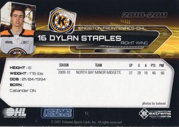 2010-11 Extreme Kingston Frontenacs (OHL) #12 Dylan Staples Back