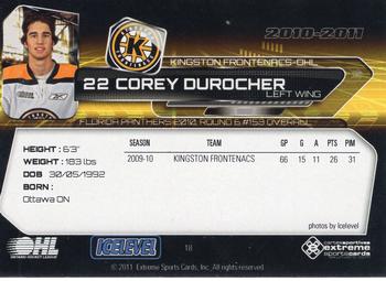 2010-11 Extreme Kingston Frontenacs (OHL) #18 Corey Durocher Back