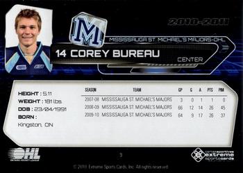 2010-11 Extreme Mississauga St. Michael's Majors (OHL) #9 Corey Bureau Back